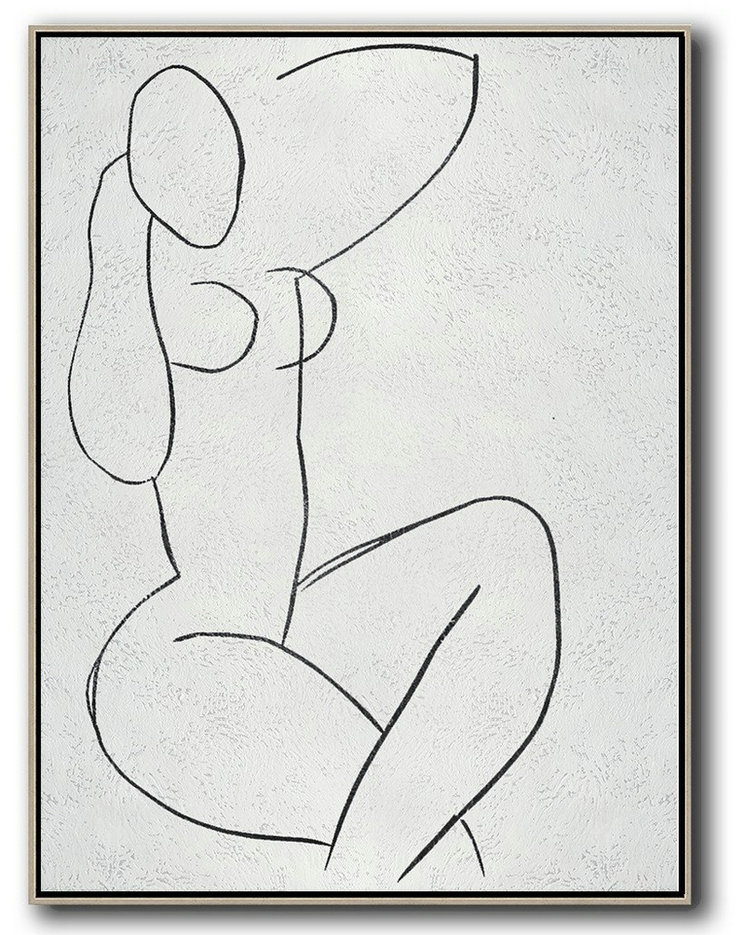 Original Art Acrylic Painting,Black And White Minimal Painting On Canvas - Living Room Wall Art